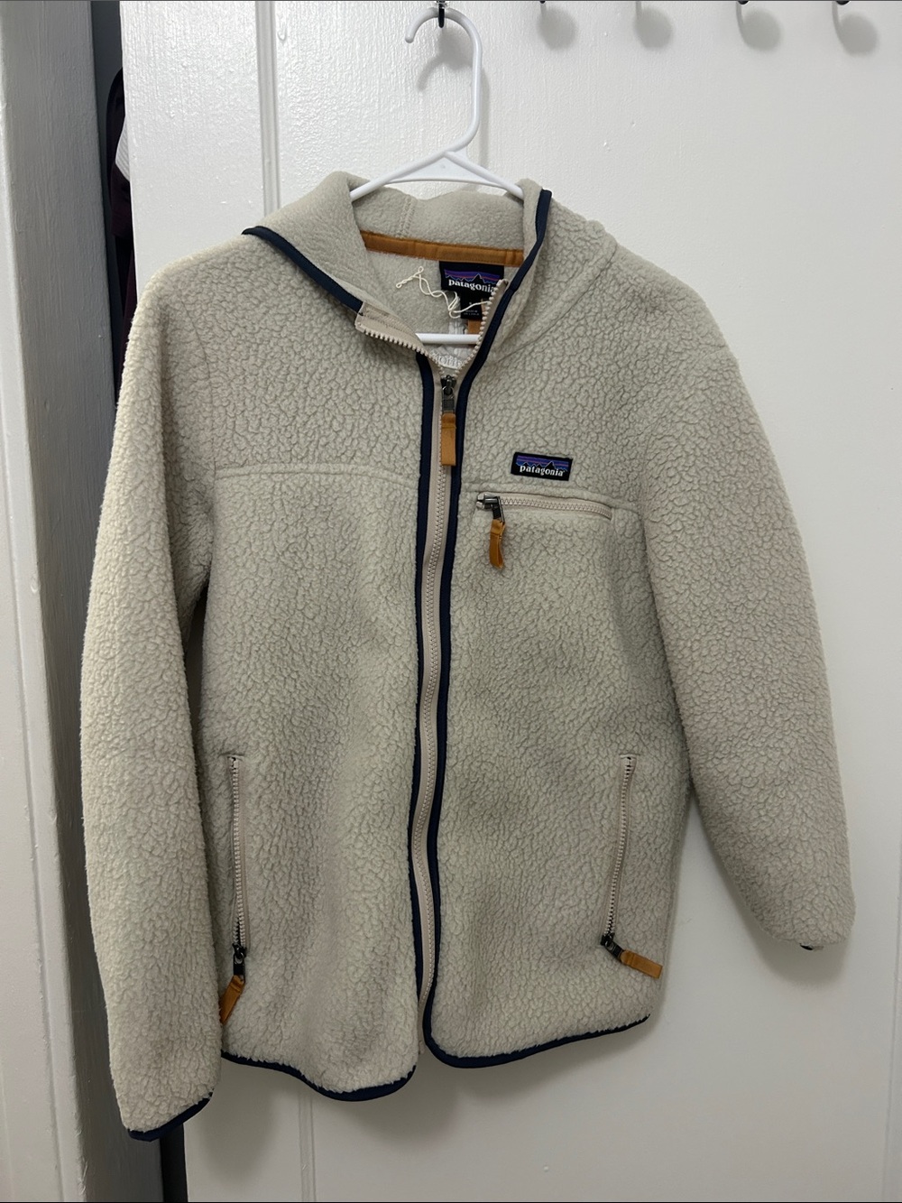 Patagonia Cream Sherpa Fleece Jacket with Hood